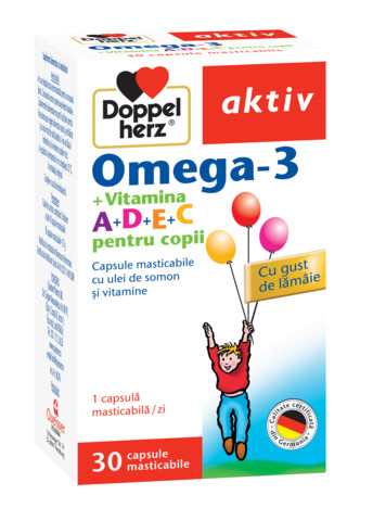Aktiv Omega 3 + Vitamina A+D+E+C pentru copii Doppelherz – 30 capsule